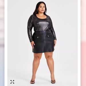 Bar III Plus Size Black Faux-Leather Mini Skirt 22W